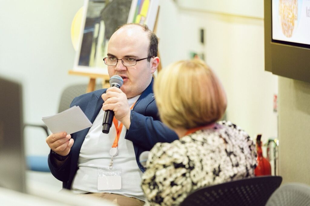 Author and artist DJ Kelliher speaks at the launch of his debut book 'Dream, Reach, Do' at Mr Price's Light the Way event at Indeed HQ, Dublin.